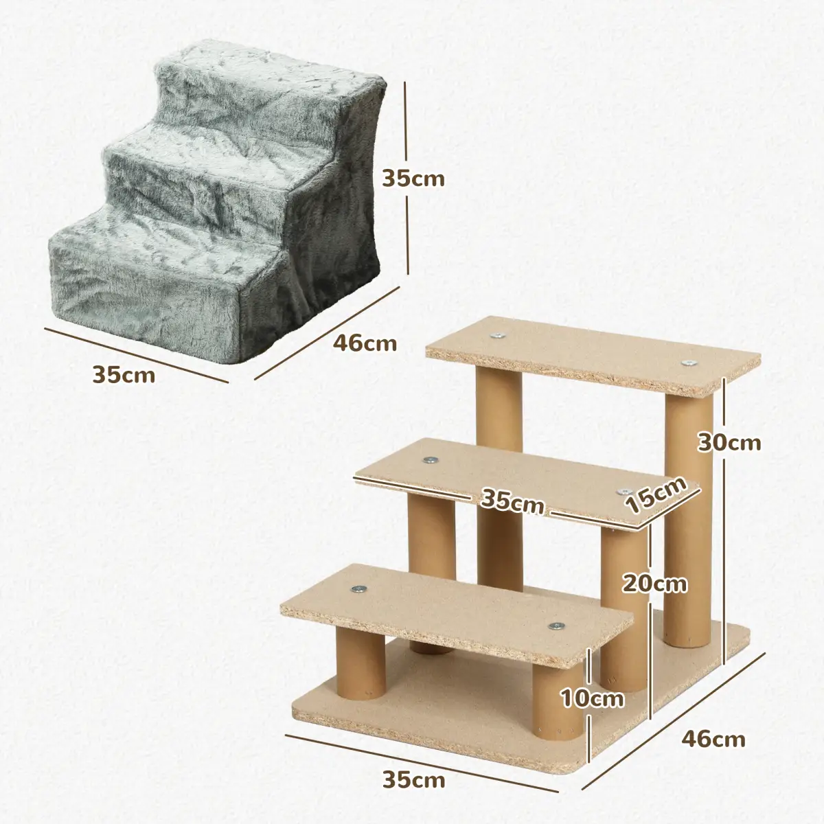 PawHut PawHut Three-Step Portable Dog Stairs with Washable Plush Cover, for Small Pets - Dog Steps