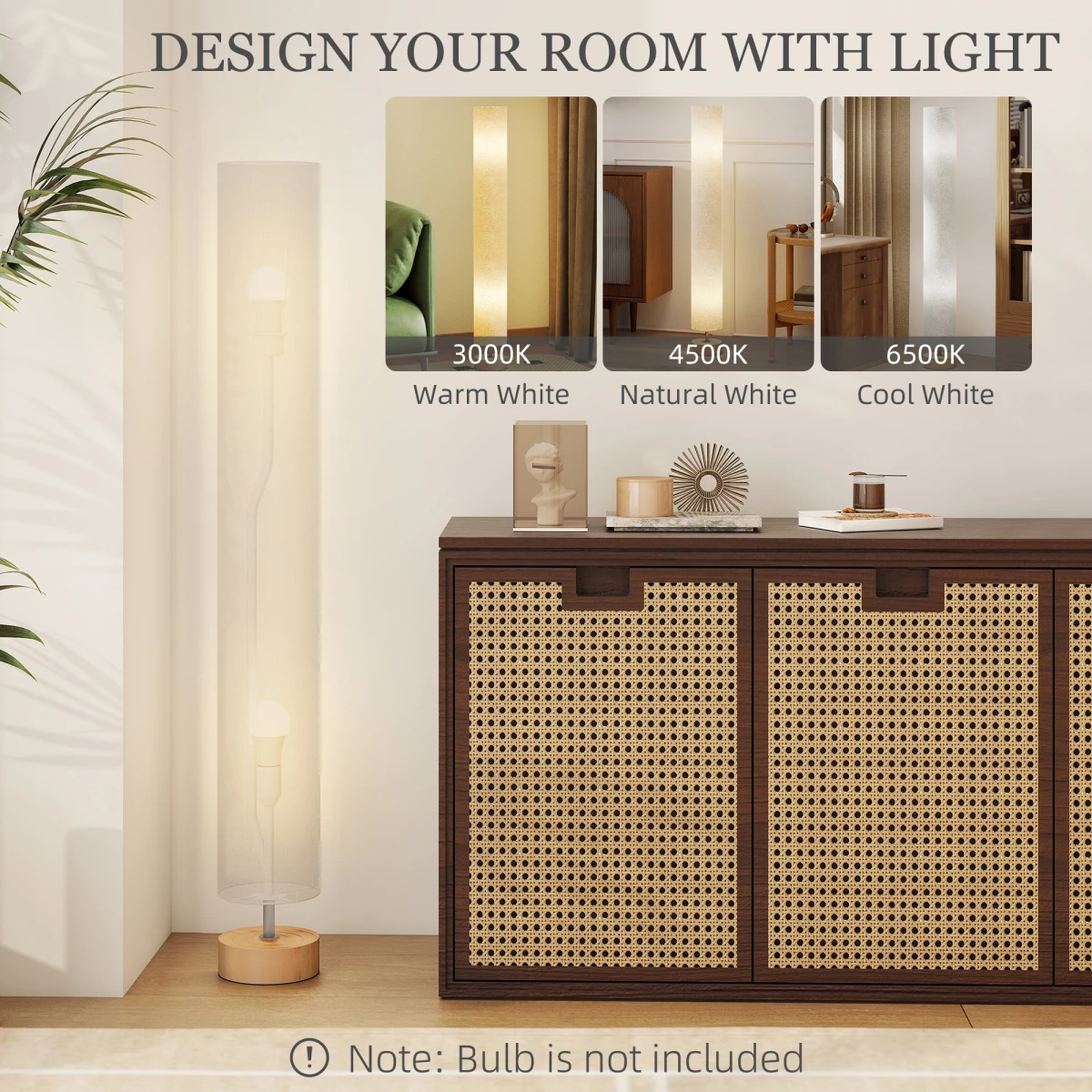HOMCOM LED Floor Lamp Slim 3000K 4500K 6500K Adjustable Colour Temperature With Fabric Shade Foot Switch For Living Room by HOMCOM