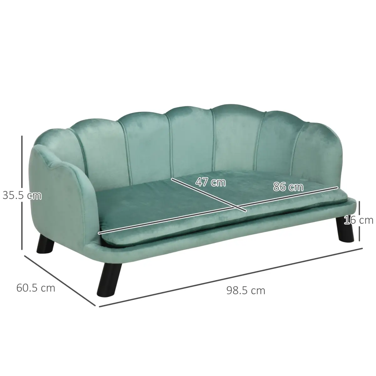 PawHut PawHut Dog Sofa, Pet Couch Bed for Medium, Large Dogs w/ Legs, Cushion - Green - Dog Beds