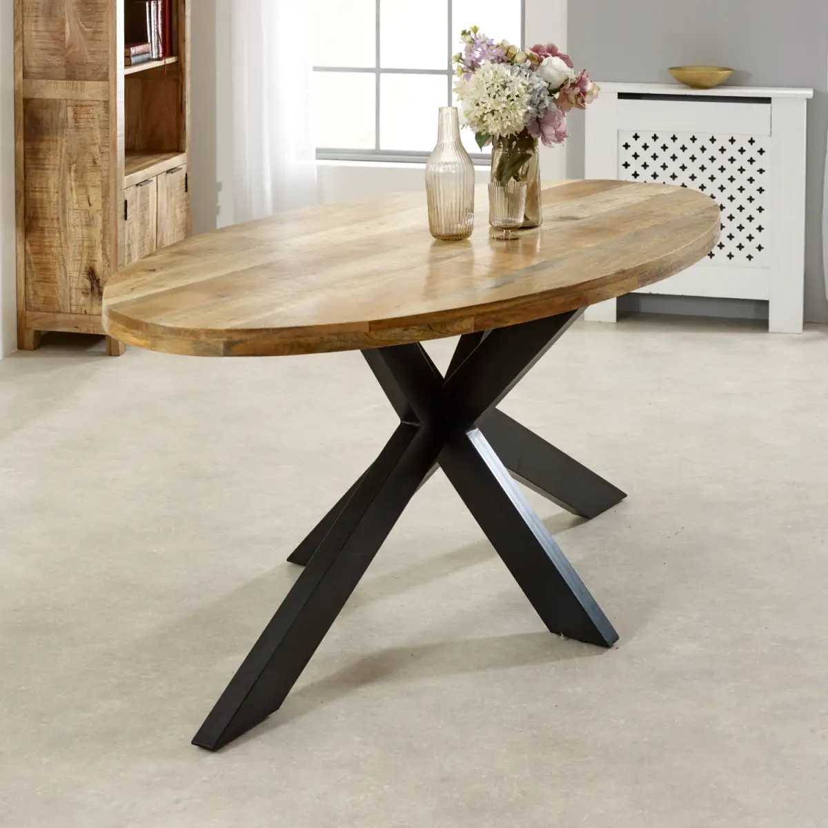 Indian Hub Surrey Solid Wood & Metal Oval Dining Table 6-8 Seater - Dining Table