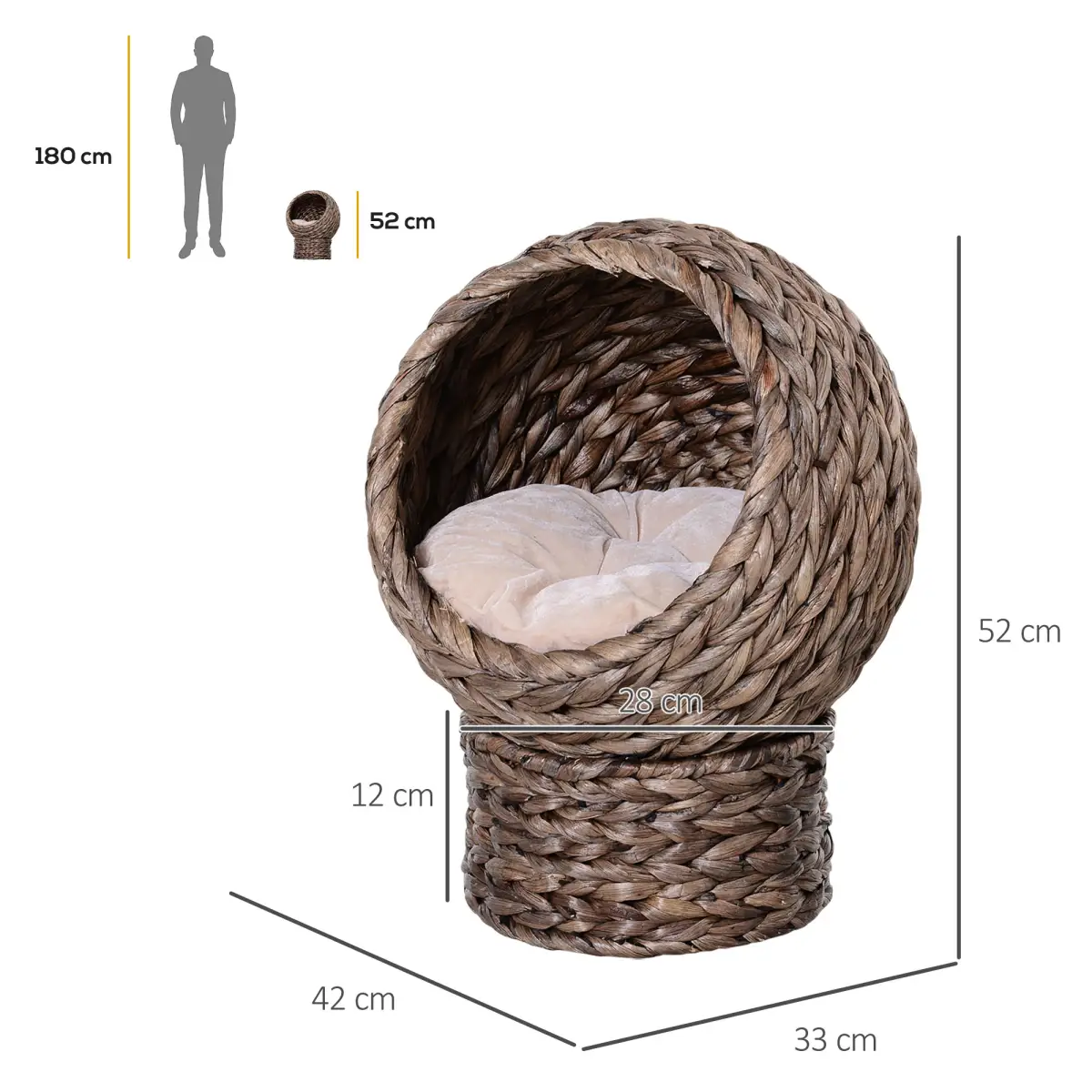 PawHut Wicker Cat House, Raised Cat Bed with Cylindrical Base, 42 x 33 x 52cm - Brown - Cat House