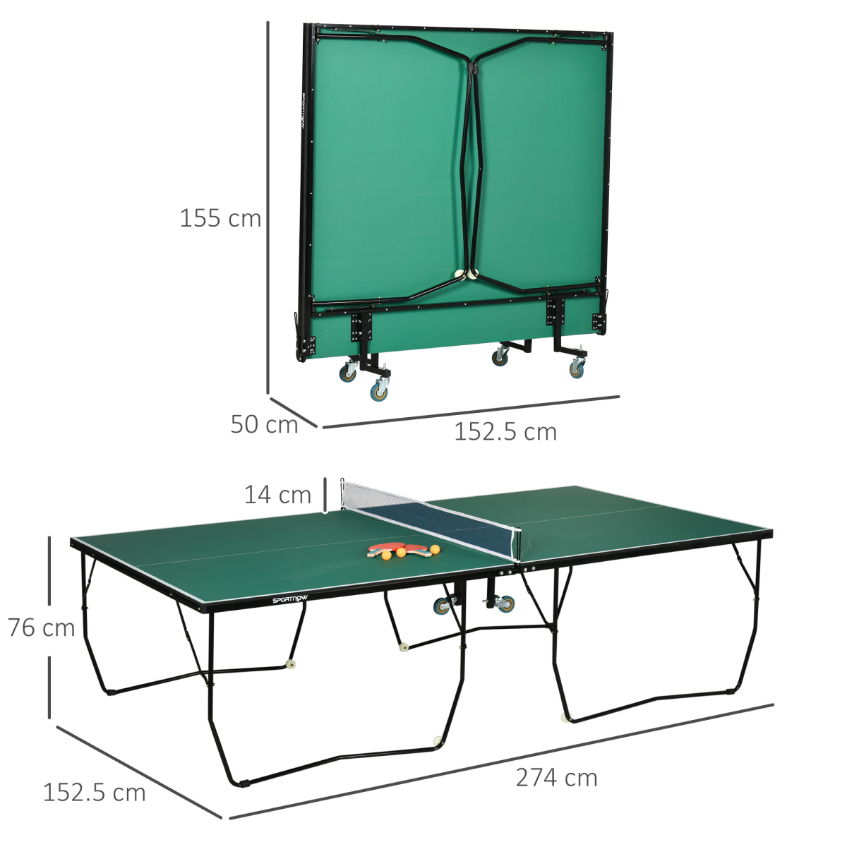SPORTNOW 9FT Folding Table Tennis Table w/ 8 Wheels, for Indoors, Outdoors - from SPORTNOW