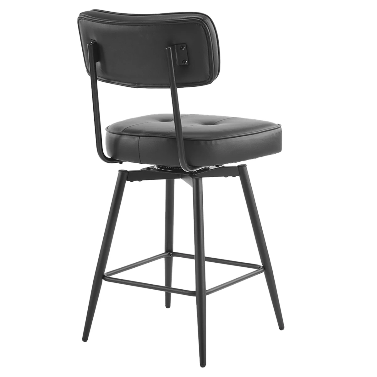 N/A 2 Pcs Black PU Swivel Bar Stools with Button-Tufted Backrest and Metal Legs -