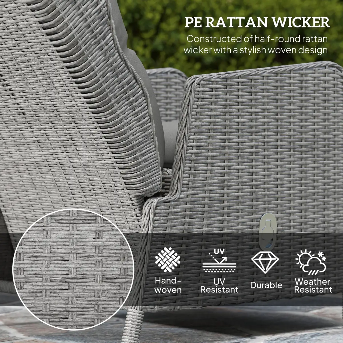Outsunny Outsunny Recliner Rattan Garden Furniture w/ Two-tier Table, Light Grey - Garden Set