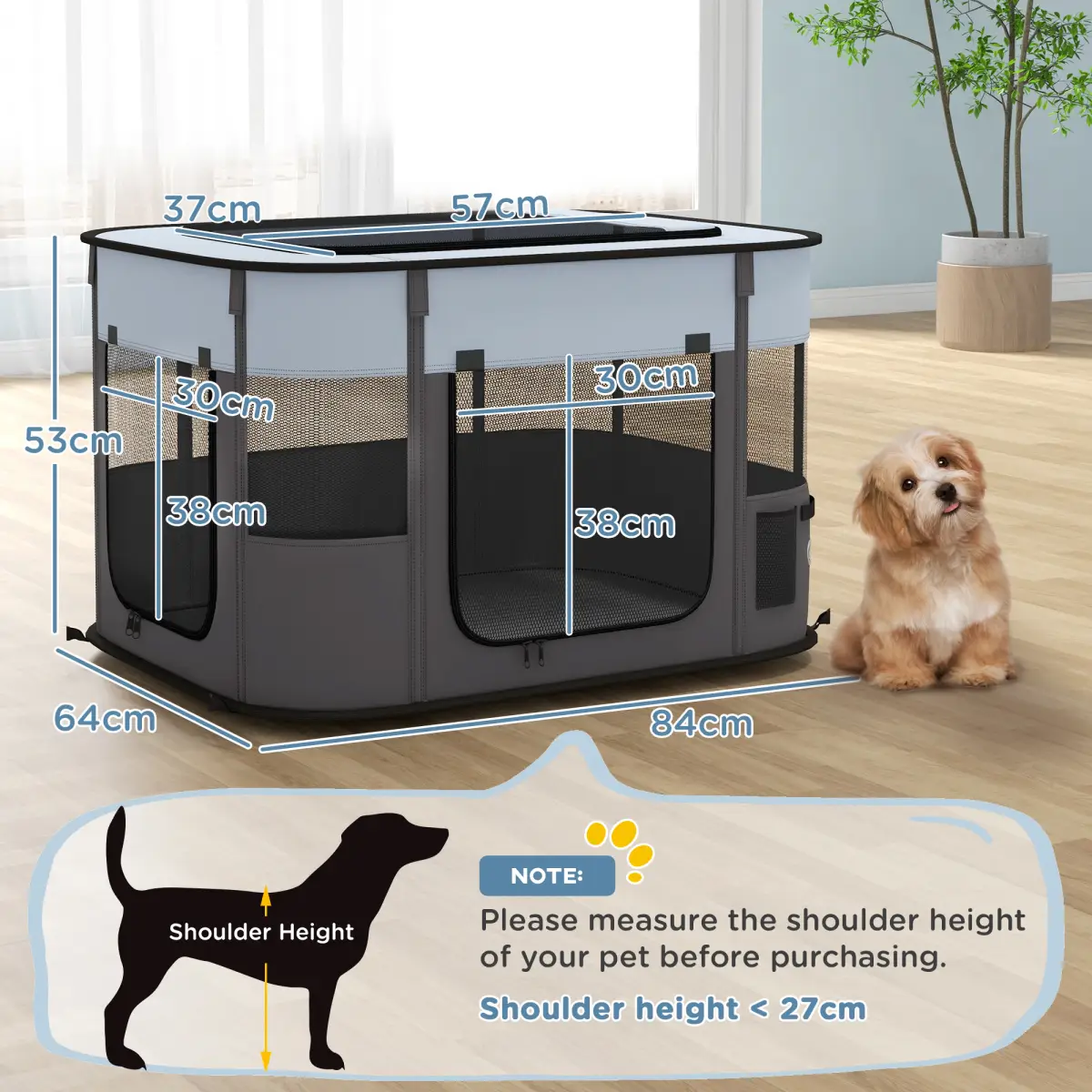 PawHut PawHut Portable Dog Pen for Puppies, Rabbits, Kittens, Guinea Pigs - Grey - Pet Playpen