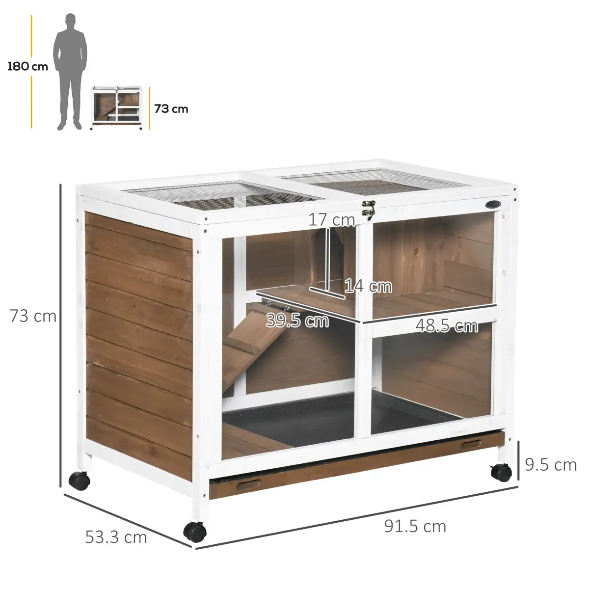 PawHut PawHut Wood Rabbit Hutch Bunny Cage Pet House Indoor W/ Tray Ramp, Brown - Rabbit Hutch