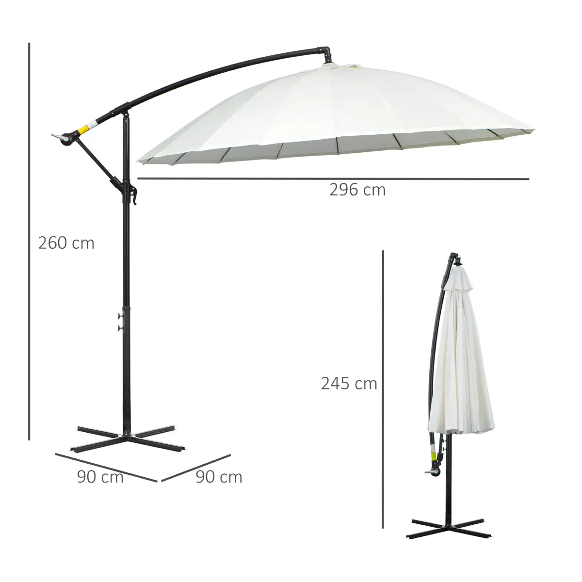 Unbranded 3(m) Cantilever Shanghai Parasol Crank Handle, Cross Base, Off-White Outsunny - Parasol
