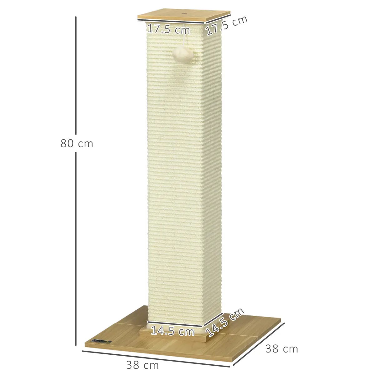 PawHut 80cm Sisal Rope Scratching Post w/ Toy Ball - White - Cat Tree
