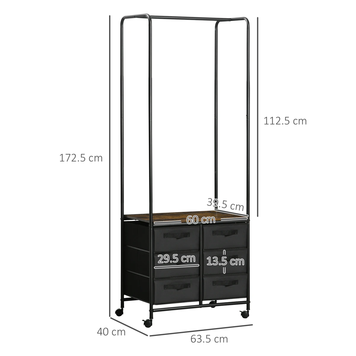 HOMCOM Hanging Clothes Rail Tall Wardrobe 6 Drawers - Wardrobe