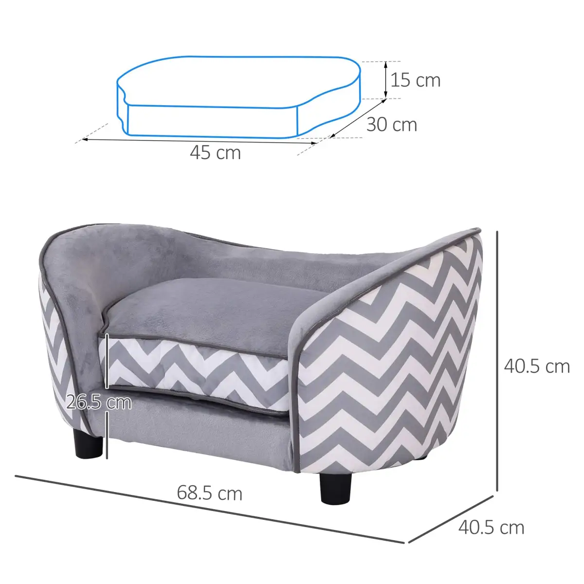 PawHut PawHut Dog Sofa Pet Couch for XS Dogs with Removable Sponge Padded Cushion Grey - Dog Beds