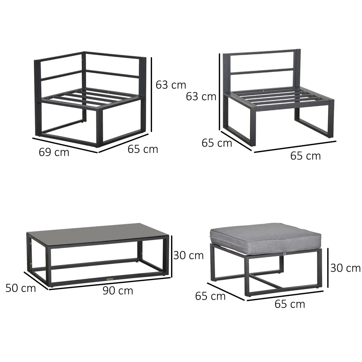 Outsunny Outsunny 5-Piece Outdoor Patio Set Padded Cushion Coffee Table Aluminum Tube - Garden Set