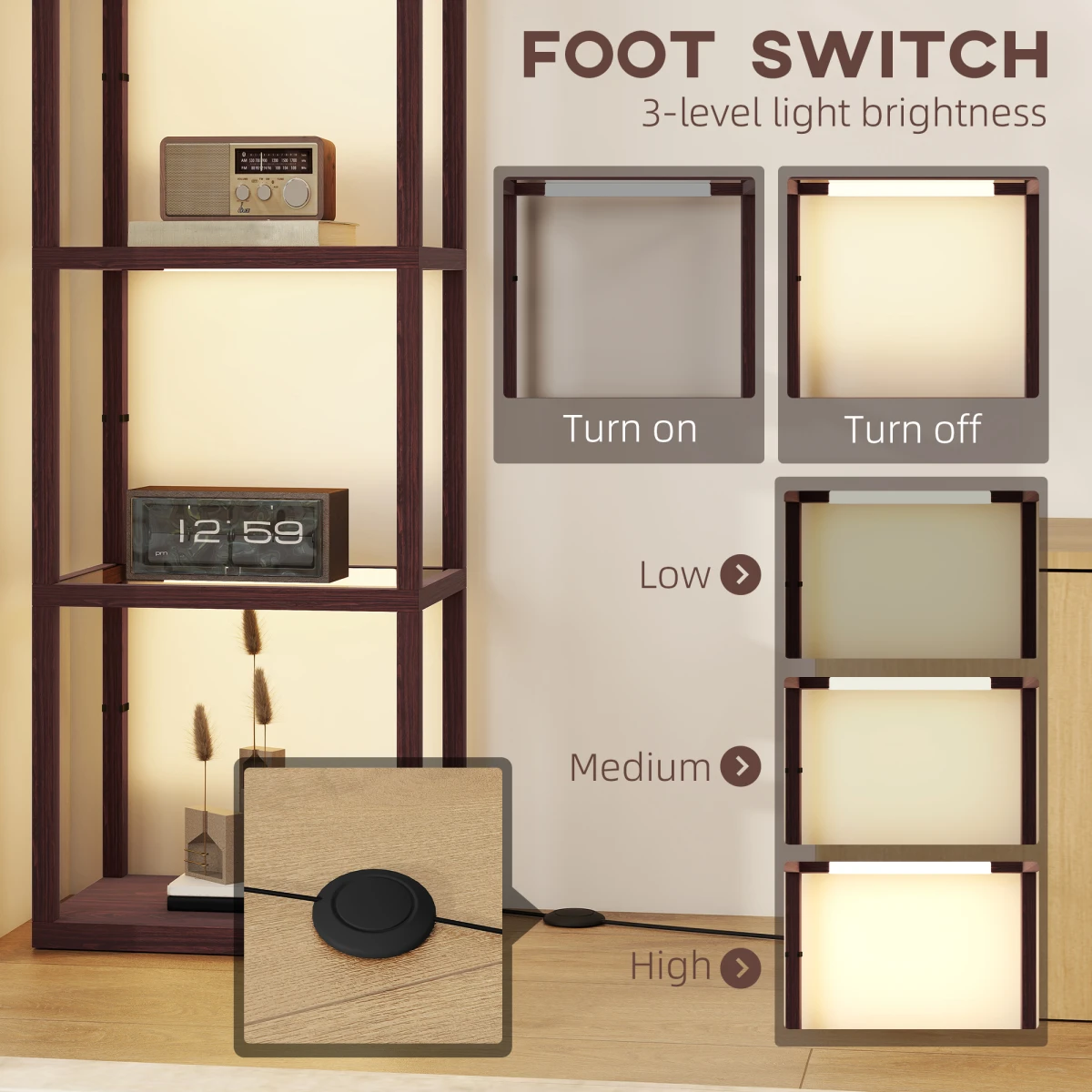 N/A Premium Floor Lamp With Four Tier Shelves And Led Warm White 3000K For Cozy Living Room Ambience - Lamp