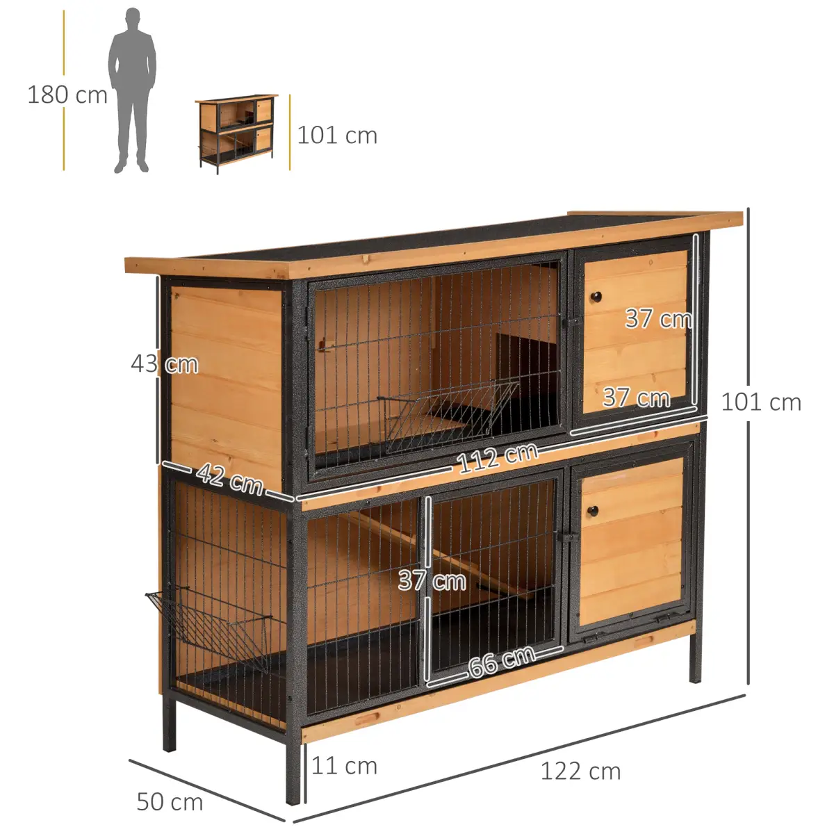Pawhut Wooden Metal Rabbit Hutch Pet House Bunny w/ Slide-Out Tray Outdoor Light Yellow - Rabbit Hutch
