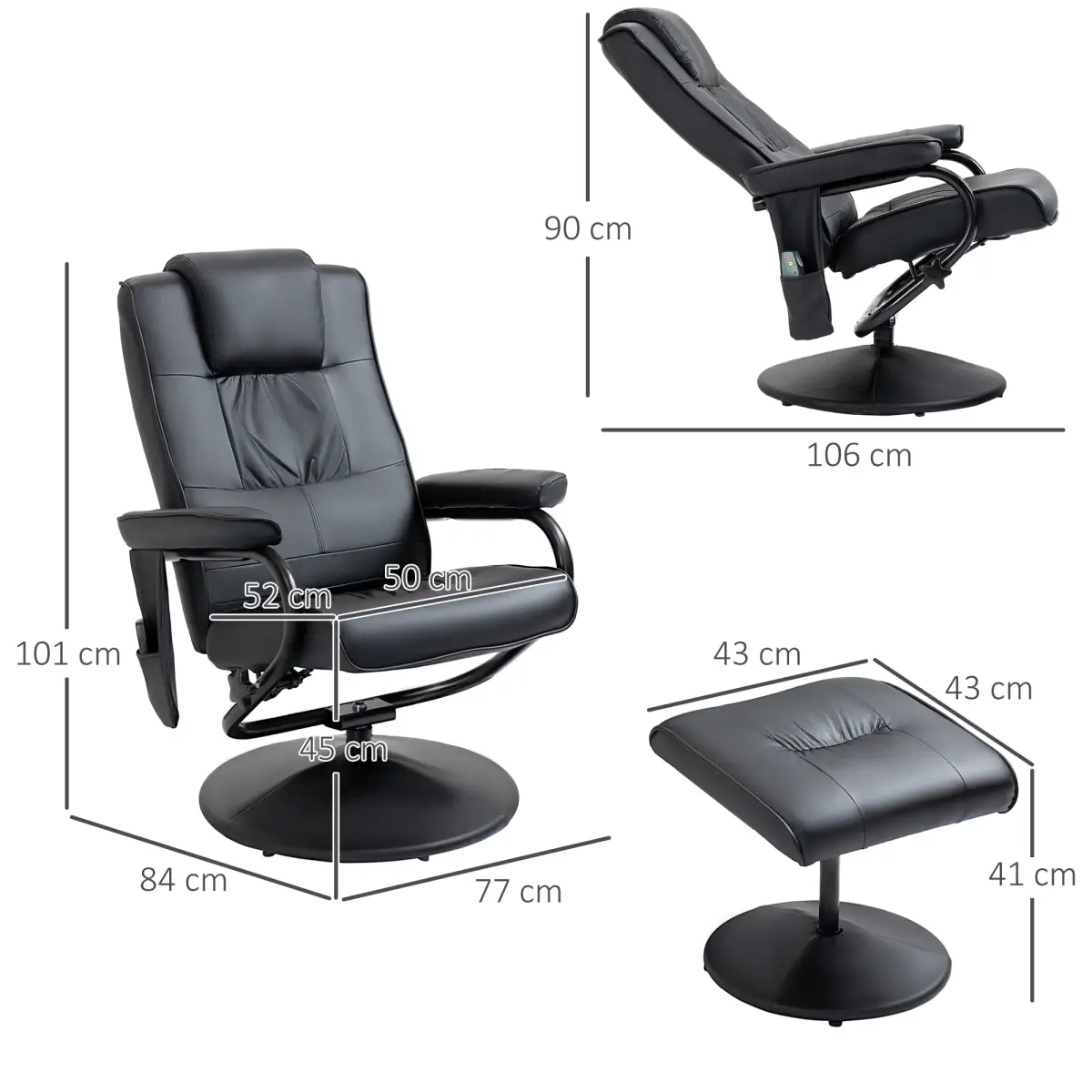 Unbranded Freestanding Living Room Chair with High Density Cushion and Footrest Black - Office Chair