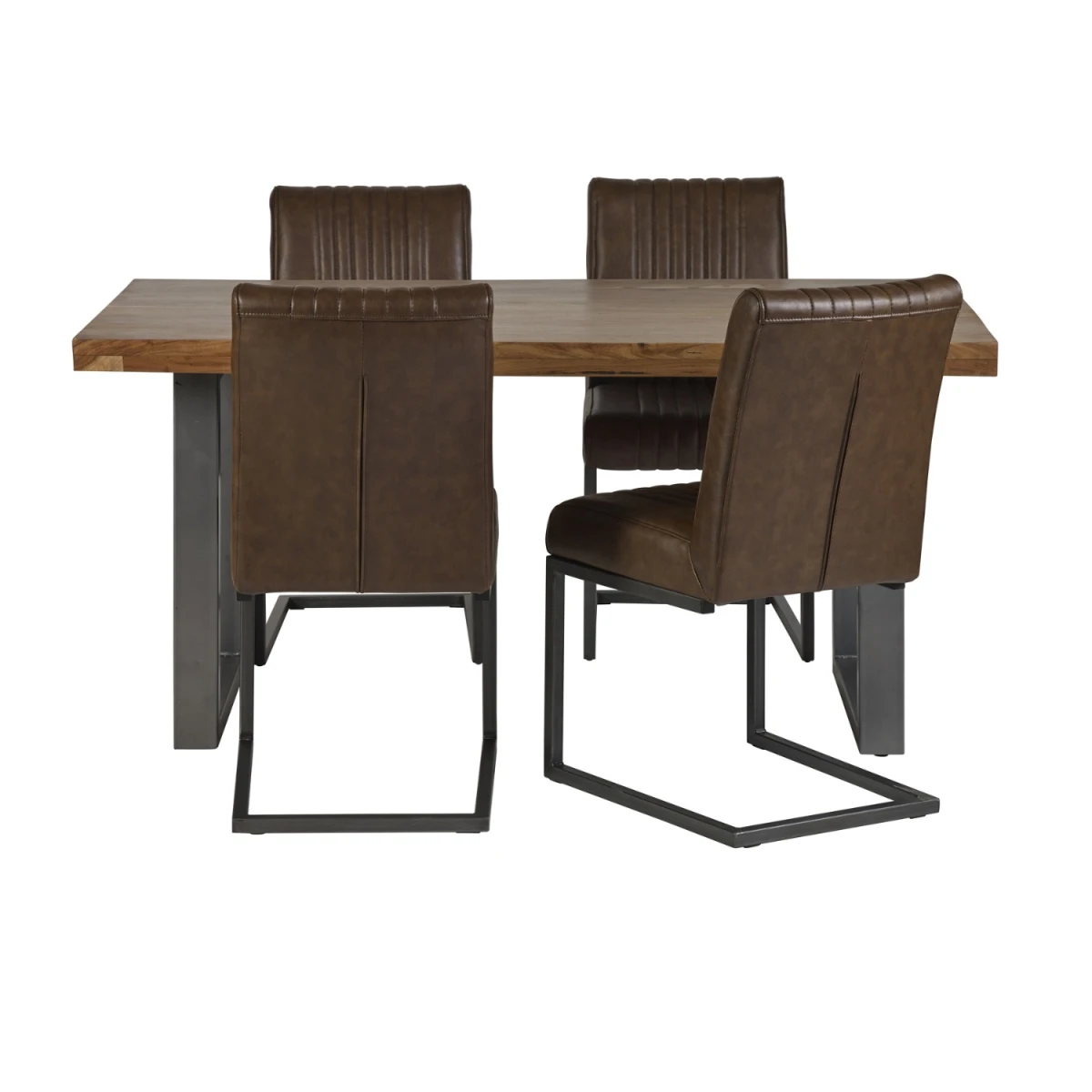 Indian Hub Premium Dining Table Large Rectangular Solid Wood And Metal Frame Gun Metal Finish For Modern Homes - Dining Table