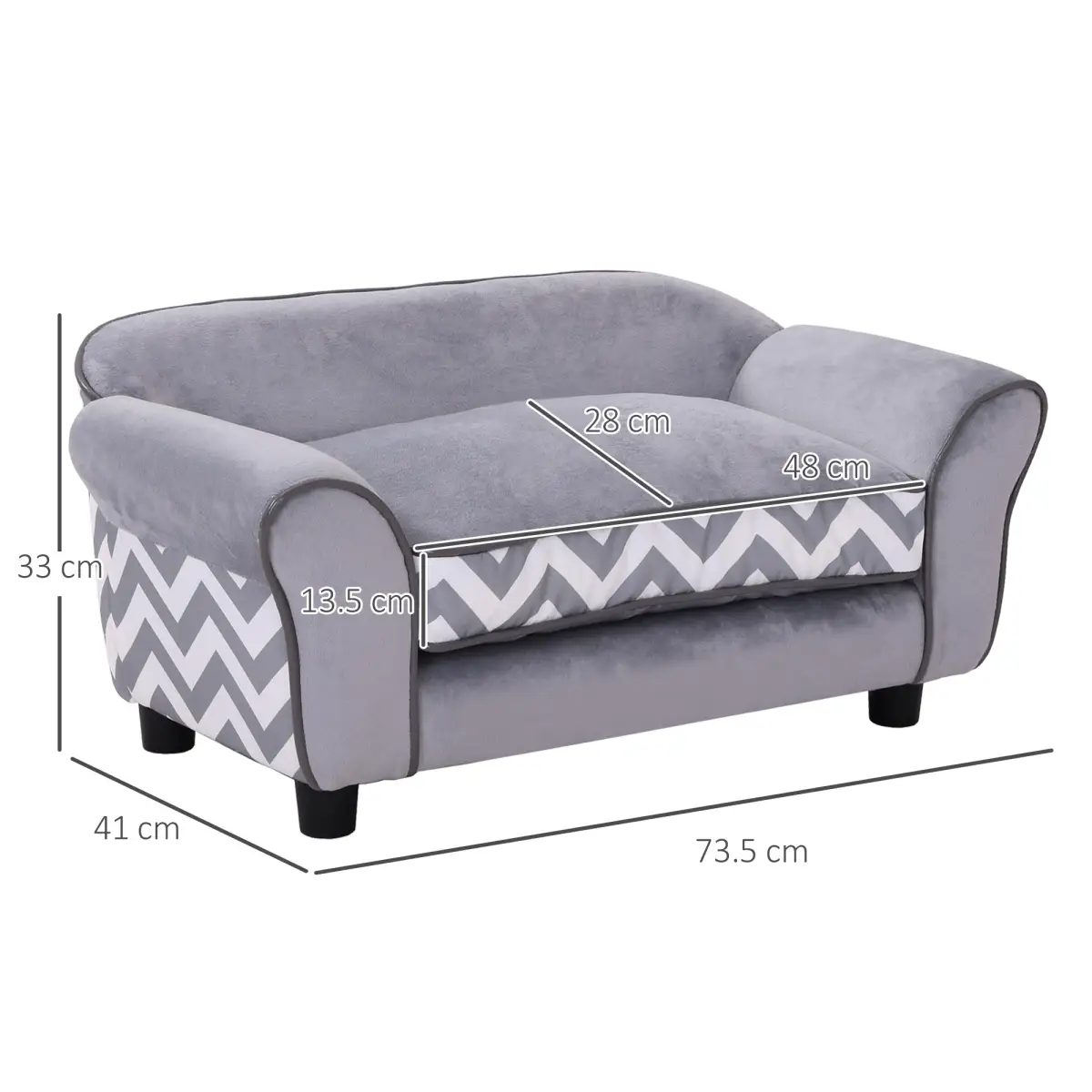 PawHut Dog Sofa Cat Couch Bed for XS Dogs w/ Removable Sponge Cushion - Grey - Dog Beds