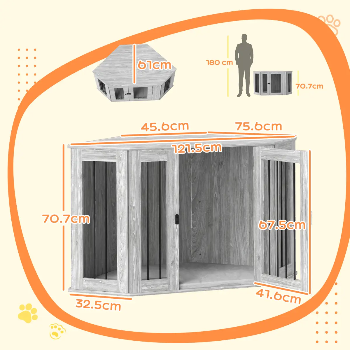 PawHut PawHut Dog Crate Furniture for Large Dogs w/ Cushion, Door - Grey - Dog Crate