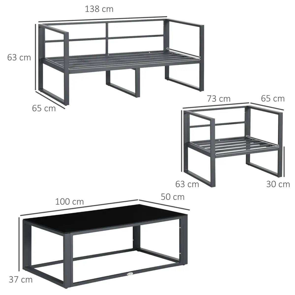 Outsunny Outsunny 4 Pieces Garden Sectional Sofa Table Furniture Set Aluminium w/ Cushion - Garden Set