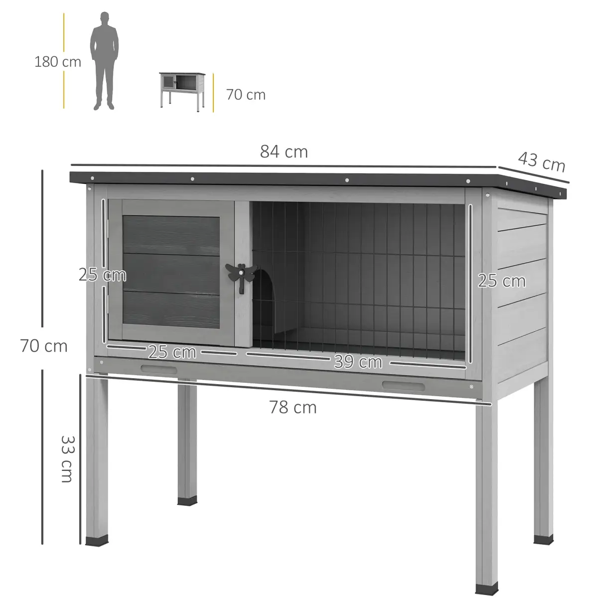 PawHut PawHut Large Elevated Indoor Outdoor Wooden Rabbit Hutch with Asphalt Roof, Tray - Rabbit Hutch