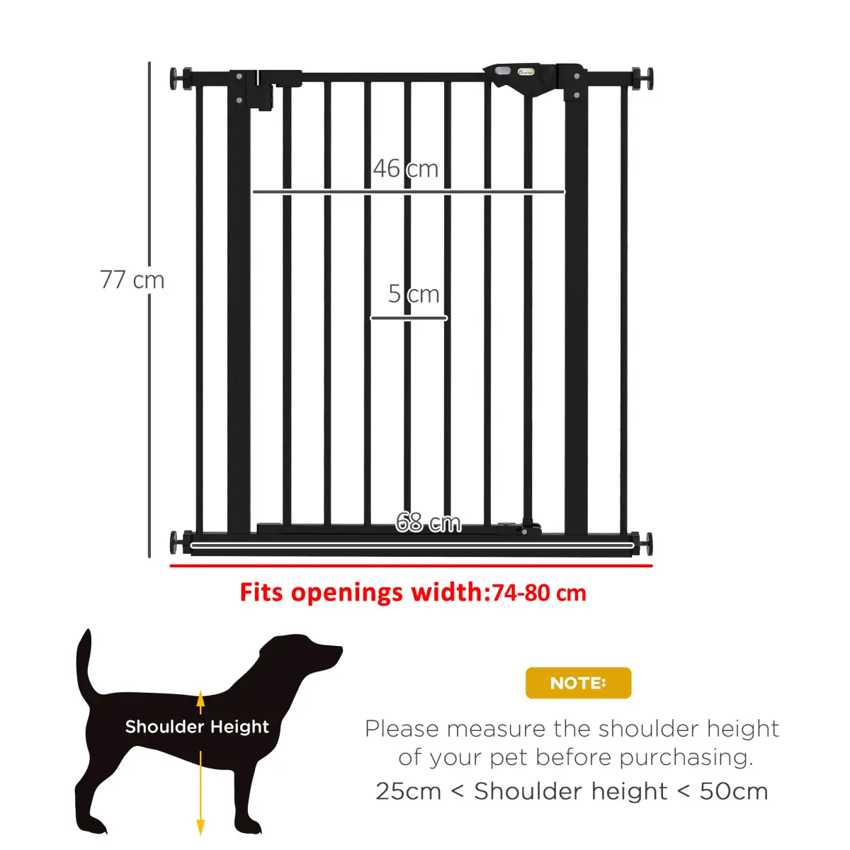 PawHut PawHut Adjustable Safety Gate w/ 1 Extensions and Four Adjustable Screws, Black - Pet Gate