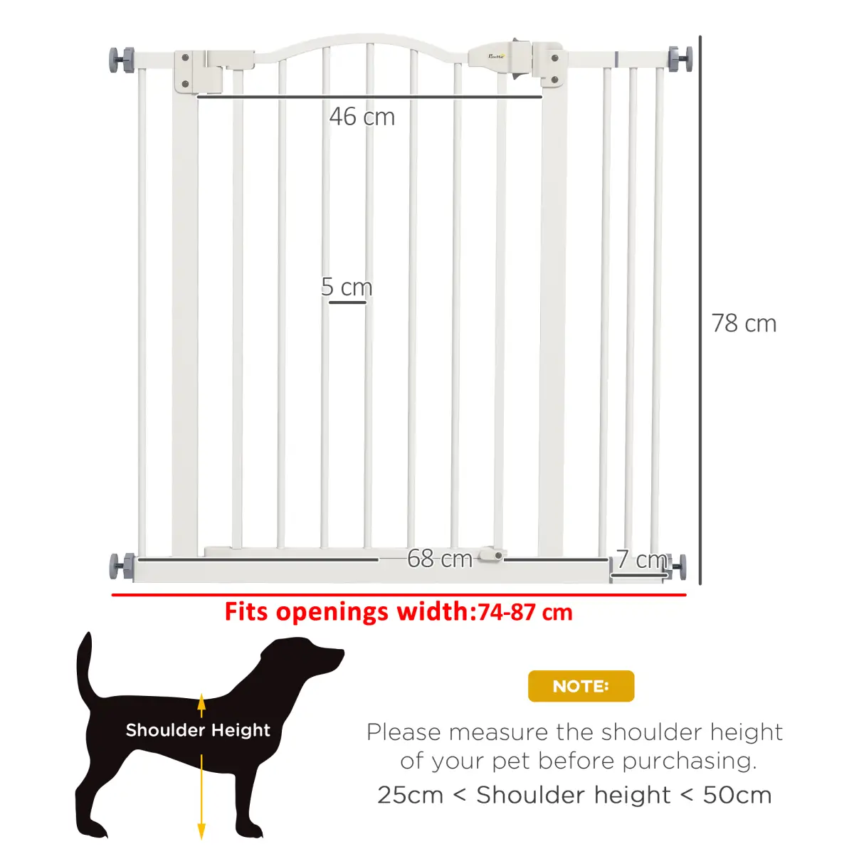 PawHut PawHut 74-87cm Adjustable Metal Pet Gate Safety Barrier w/ Auto-Close White - Pet Gate