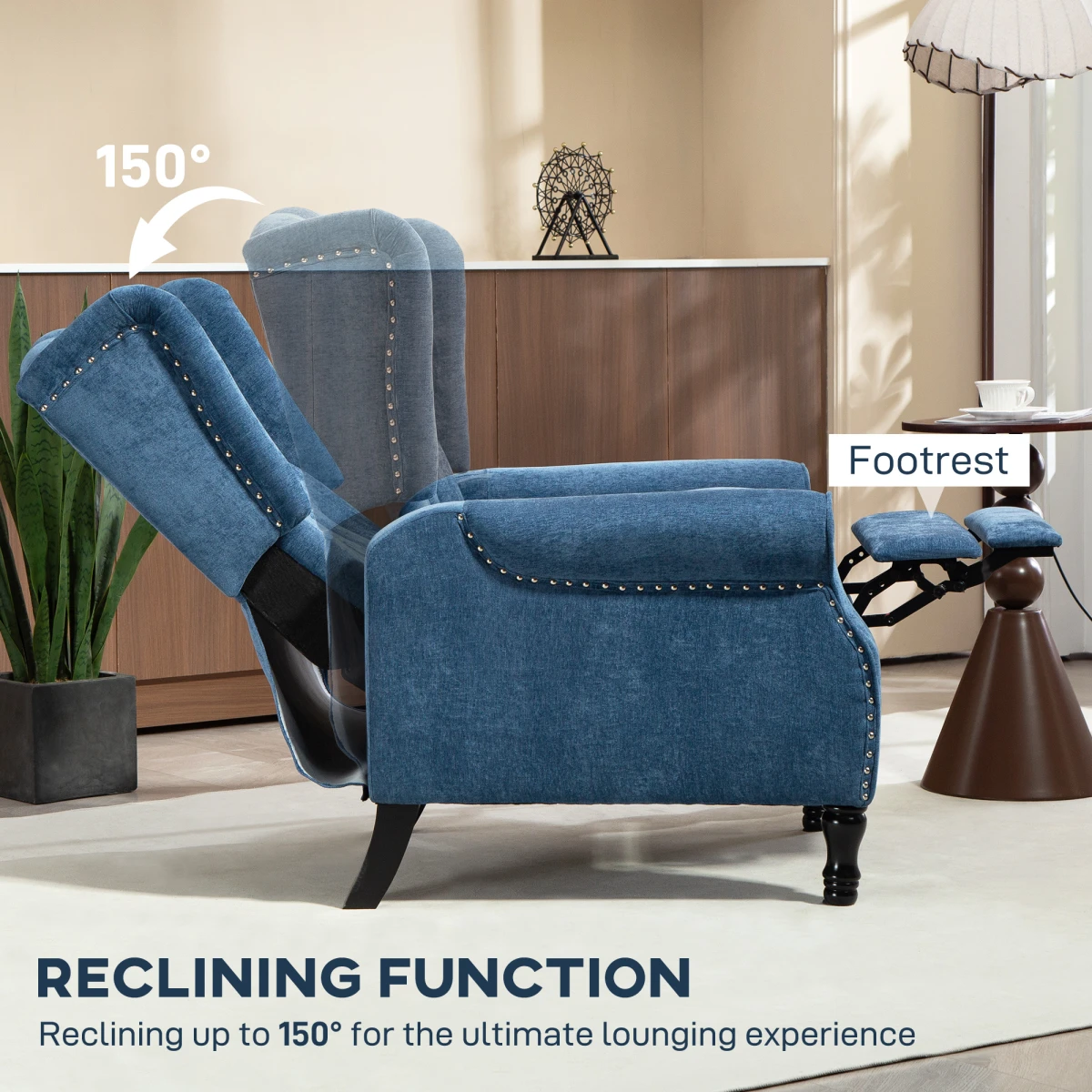 HOMCOM HOMCOM Manual Reclining Armchair With Footrest Royal Blue - Recliner