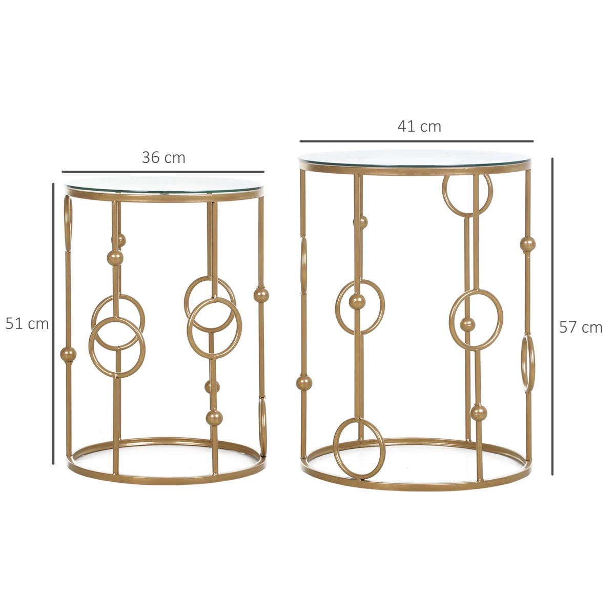 HOMCOM Gold Nesting Coffee Tables Set of Two with Tempered Glass Tops Living Room Decor by HOMCOM