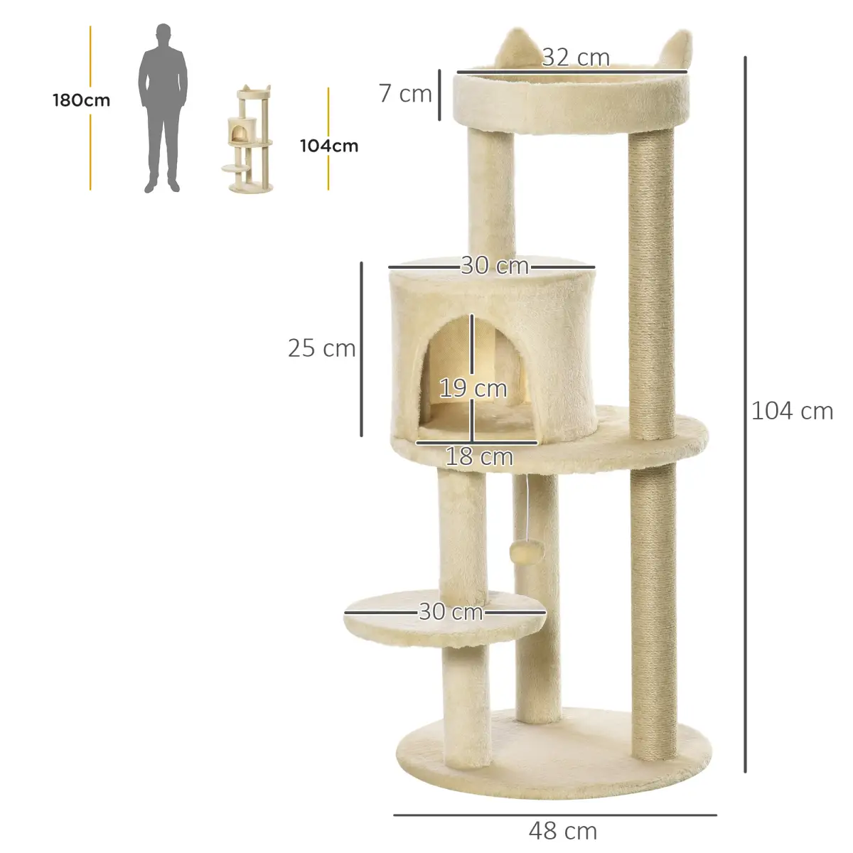 Unbranded 3-Tier Deluxe Cat Activity Tree Scratching Posts Kitten Beige Pawhut - Cat Tree