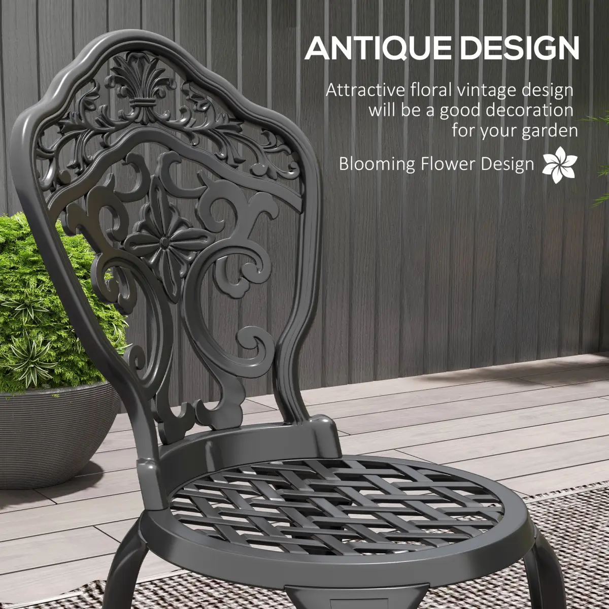 Outsunny Outsunny 3 PCs Cast Aluminium Bistro Set w/ Parasol Hole for Balcony, Black - Garden Set
