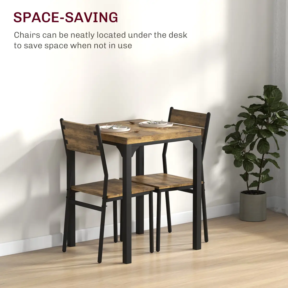 HOMCOM HOMCOM 3 Pcs Compact Dining Table 2 Chairs Set Rustic Brown - Dining Set
