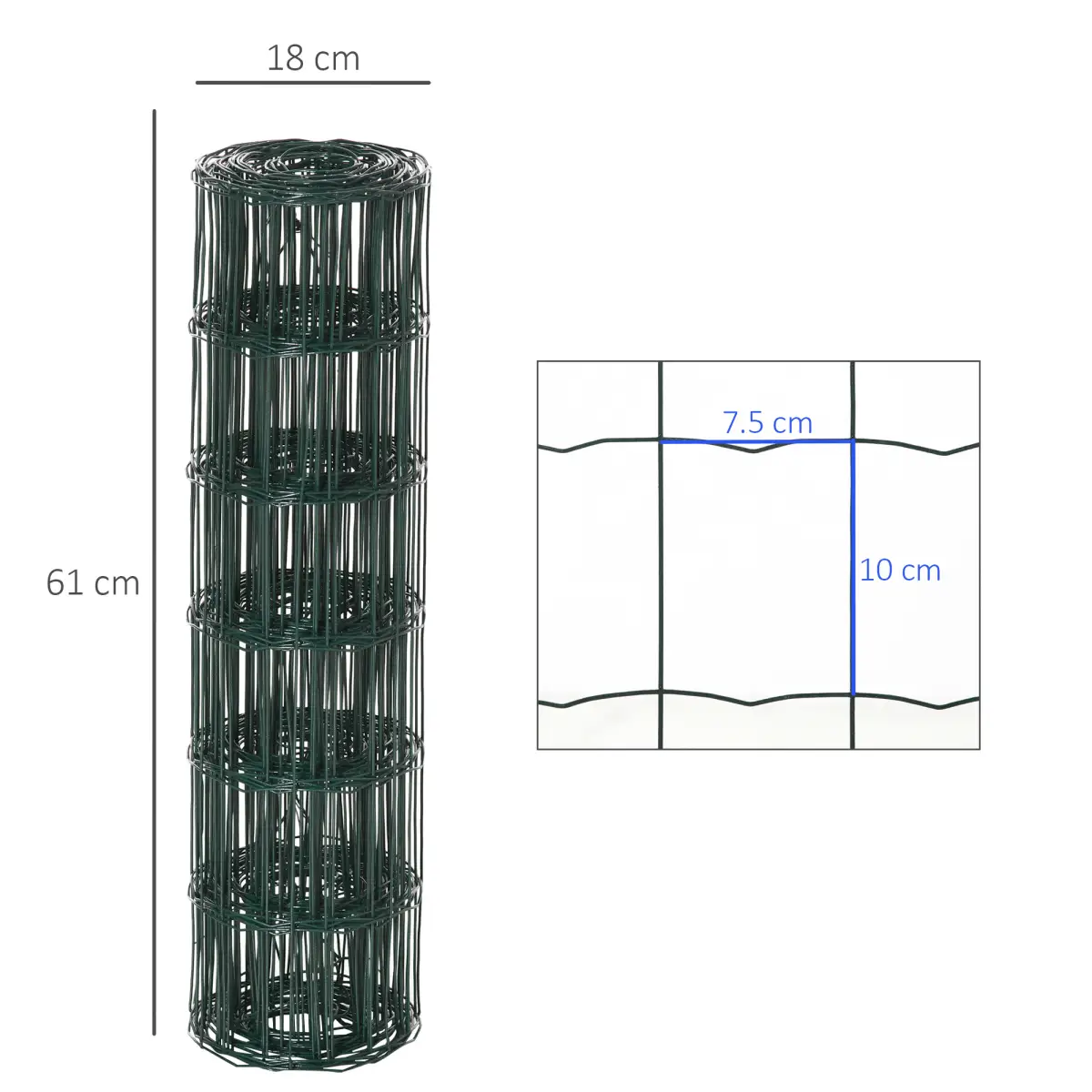 Pawhut 61cm x 1000cm Chicken Wire Mesh, Foldable PVC Coated Fences, for Garden, Green - Chicken Coop