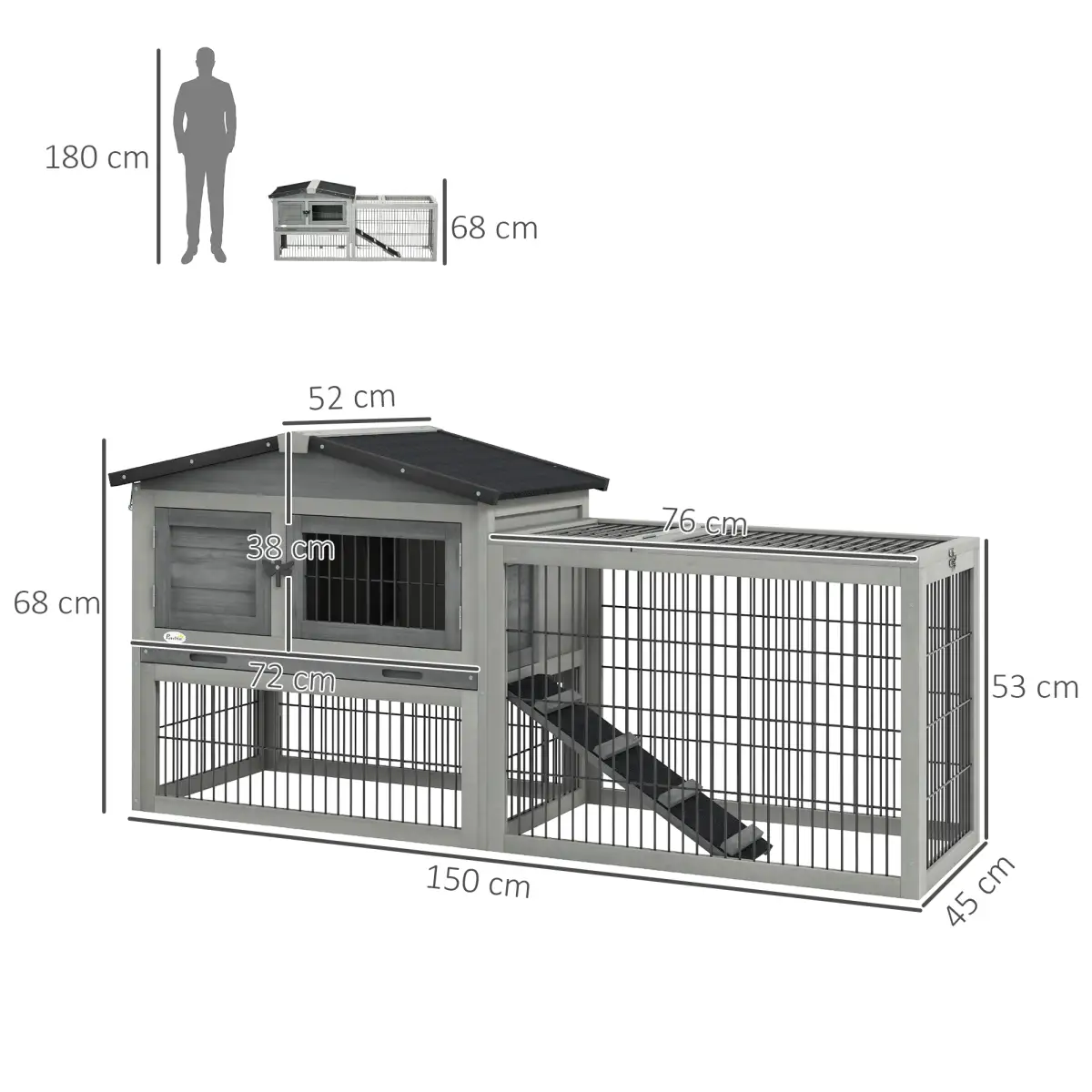 PawHut Pawhut Rabbit Hutch Pet House Outdoor Run Design w/ Water-Resistant Paint Ramp - Rabbit Hutch