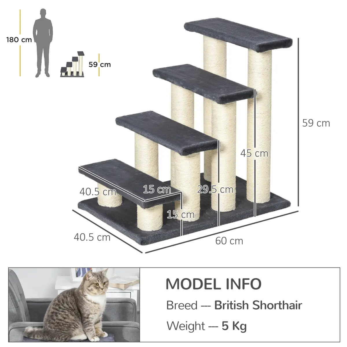 Pawhut Pet Stair Dog Cat Step Ladder Climb Plush Soft Comfort Particle Board - Cat Tree