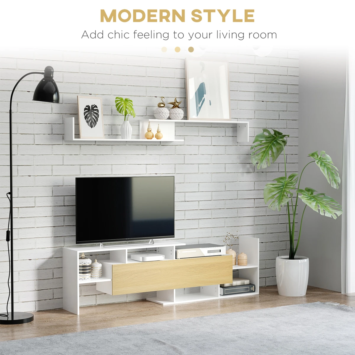 HOMCOM TV Cabinet With Floating Shelf 65 Inch TV Ready by HOMCOM