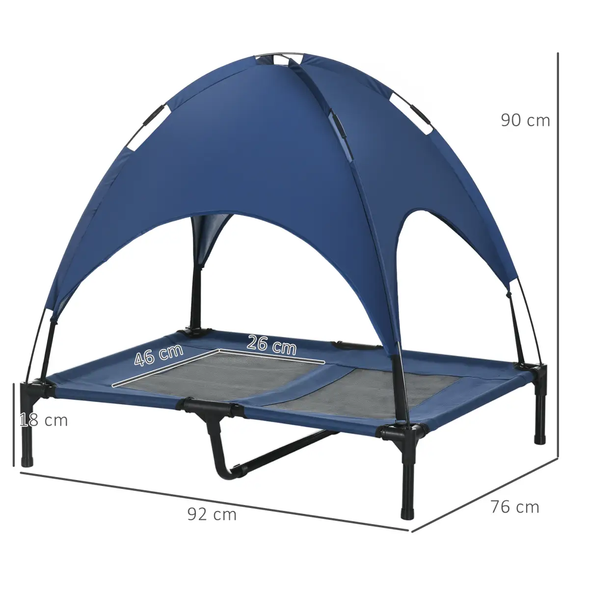 PawHut PawHut 92cm Elevated Dog Bed Cooling Raised Pet Cot UV Protection Canopy Blue - Dog Beds