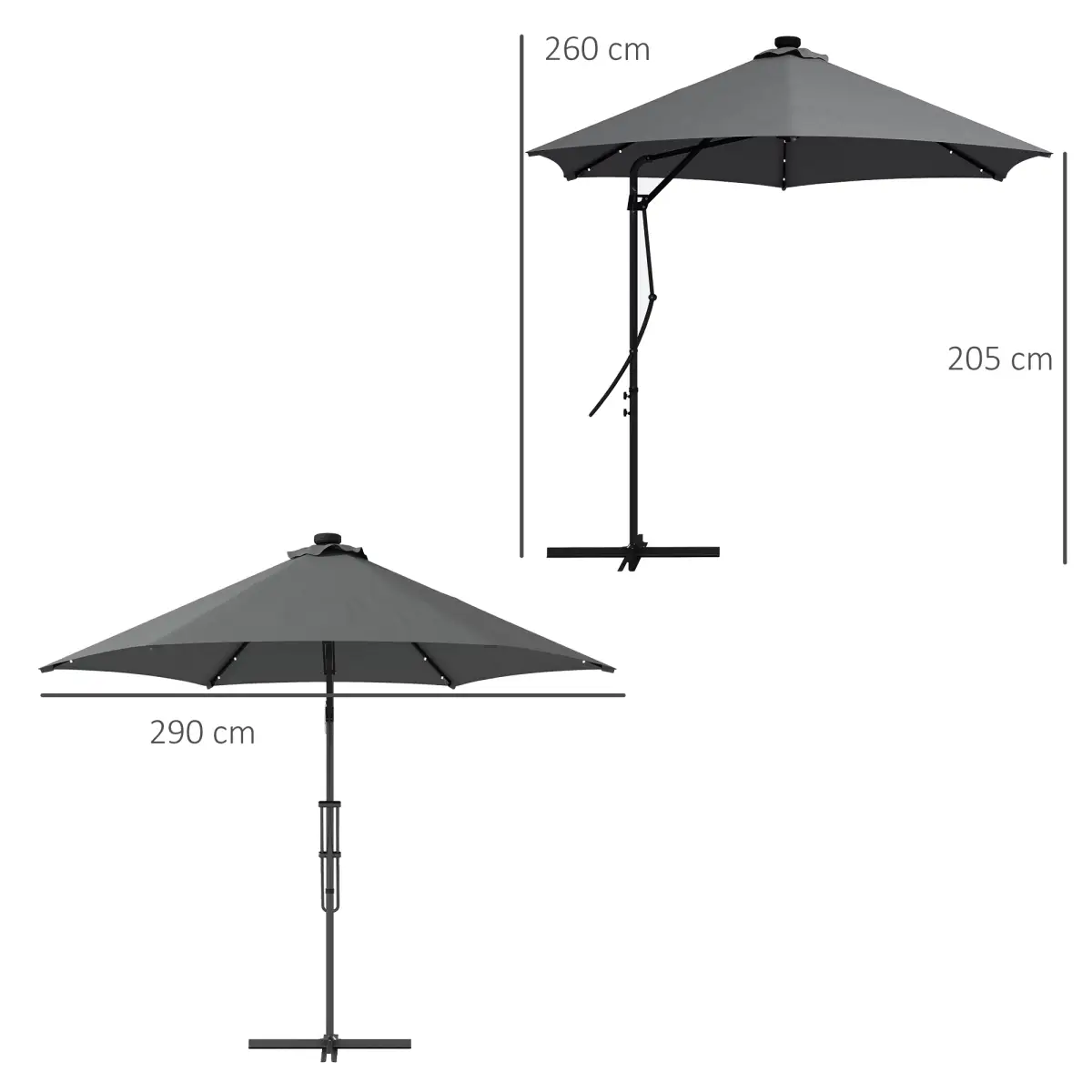 Outsunny Outsunny 3(m) Cantilever Garden Parasol Umbrella W/ Solar LED and Cover, Grey - Parasol