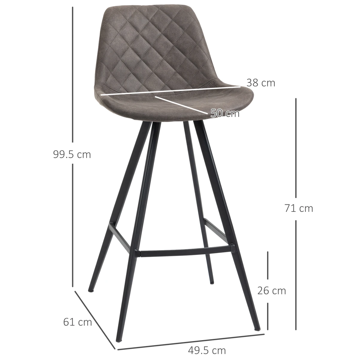 HOMCOM Set Of 2 Bar Stools Vintage PU Leather Tub Seats Padded w/ Steel Frame Dark Grey -