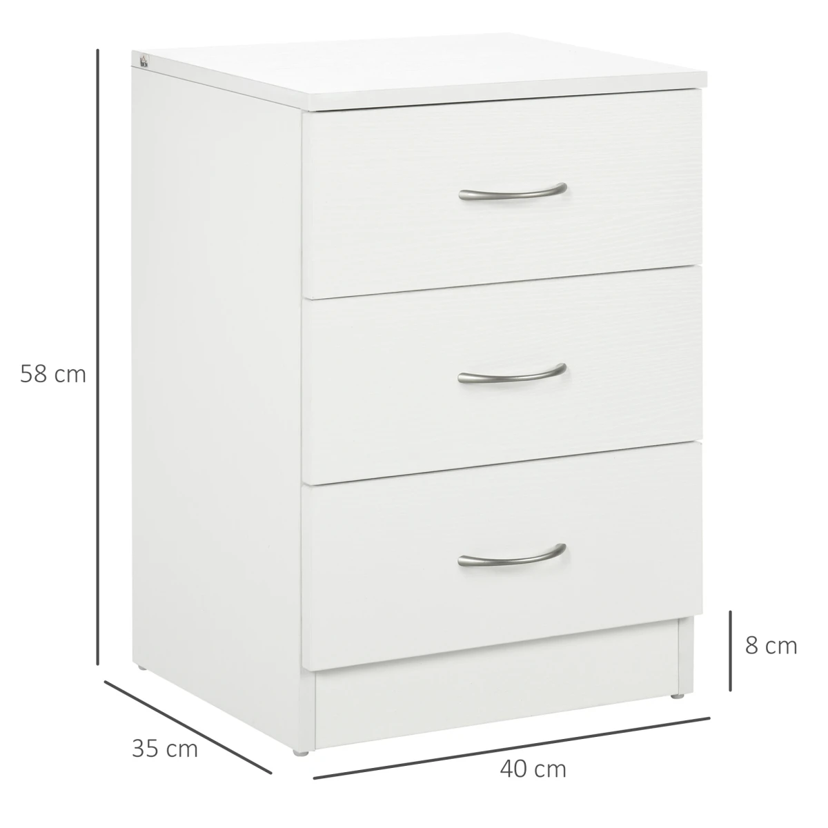 HOMCOM Bedside Cabinet 40x30x60 Cm White 3 Drawer Nightstand With Smooth Glides by HOMCOM