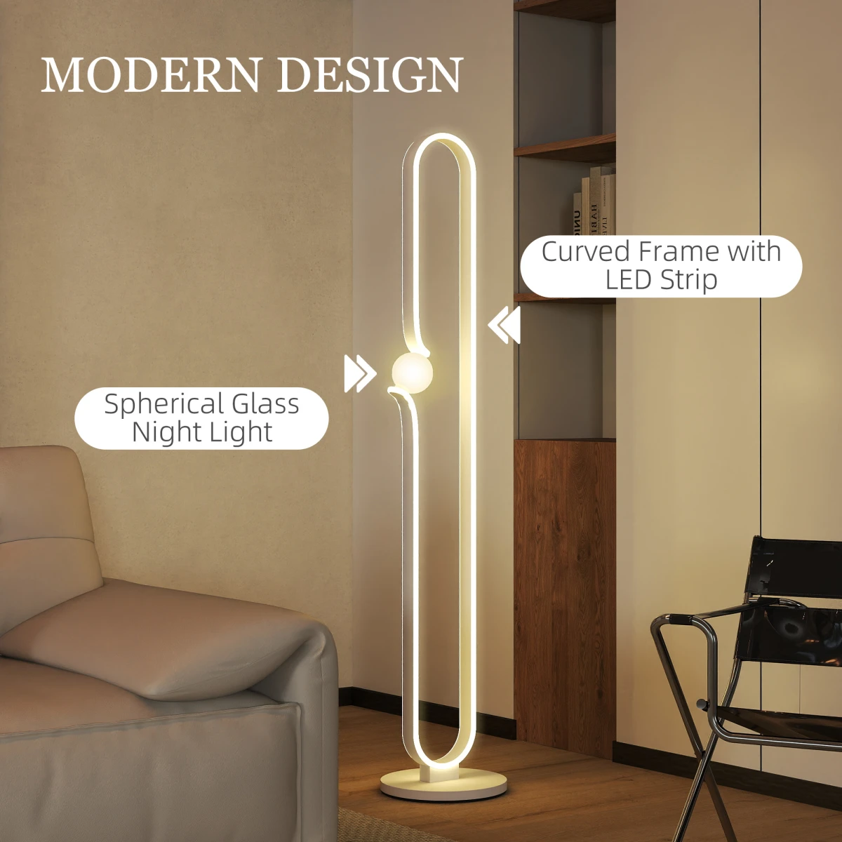 HOMCOM HOMCOM Dimmable LED Floor Lamp with Glass Shade for Cozy Living Rooms - Lamp