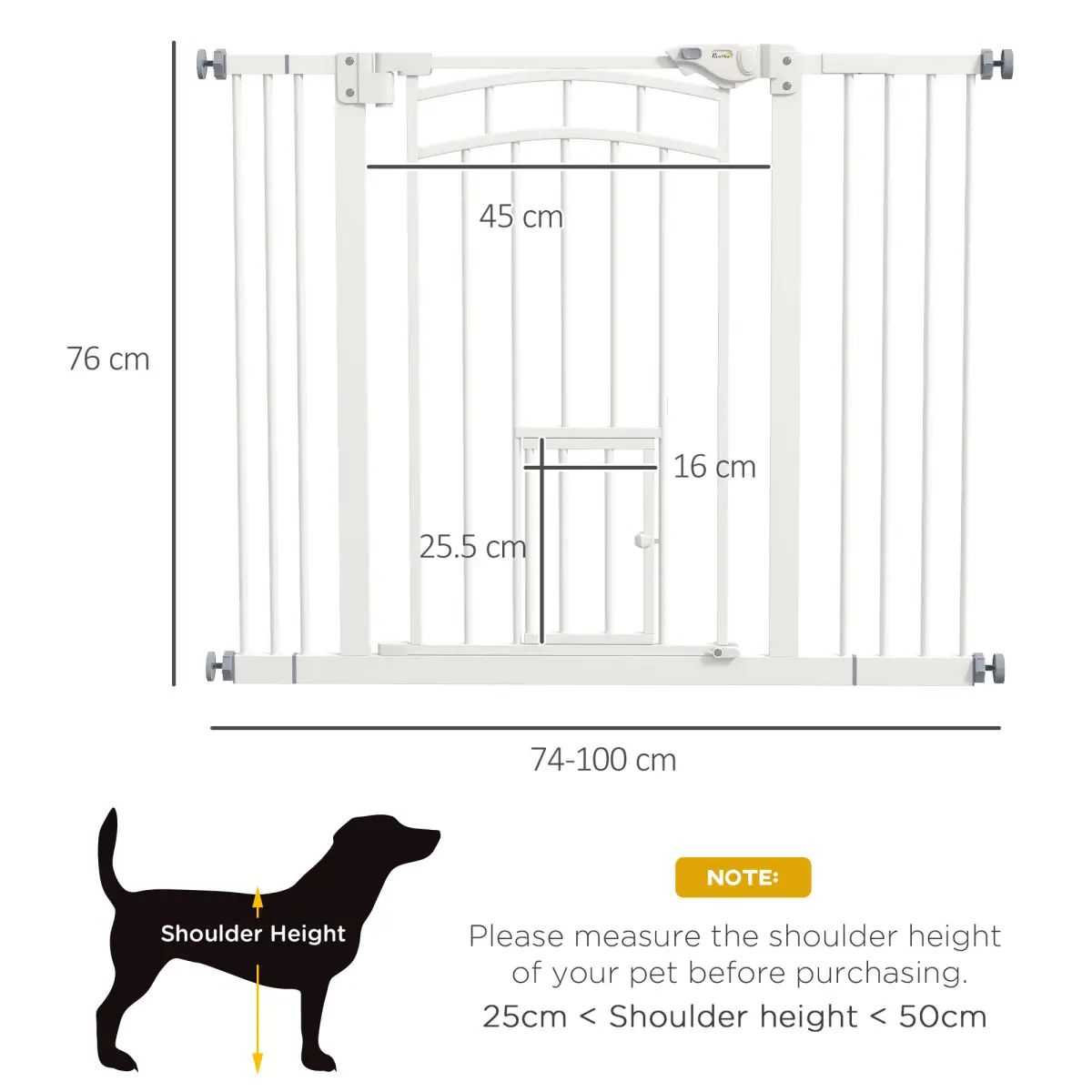PawHut PawHut Pressure Fit Safety Gate, Dog Gate w/ Small Cat Door, 74-100cm Openings - Pet Gate
