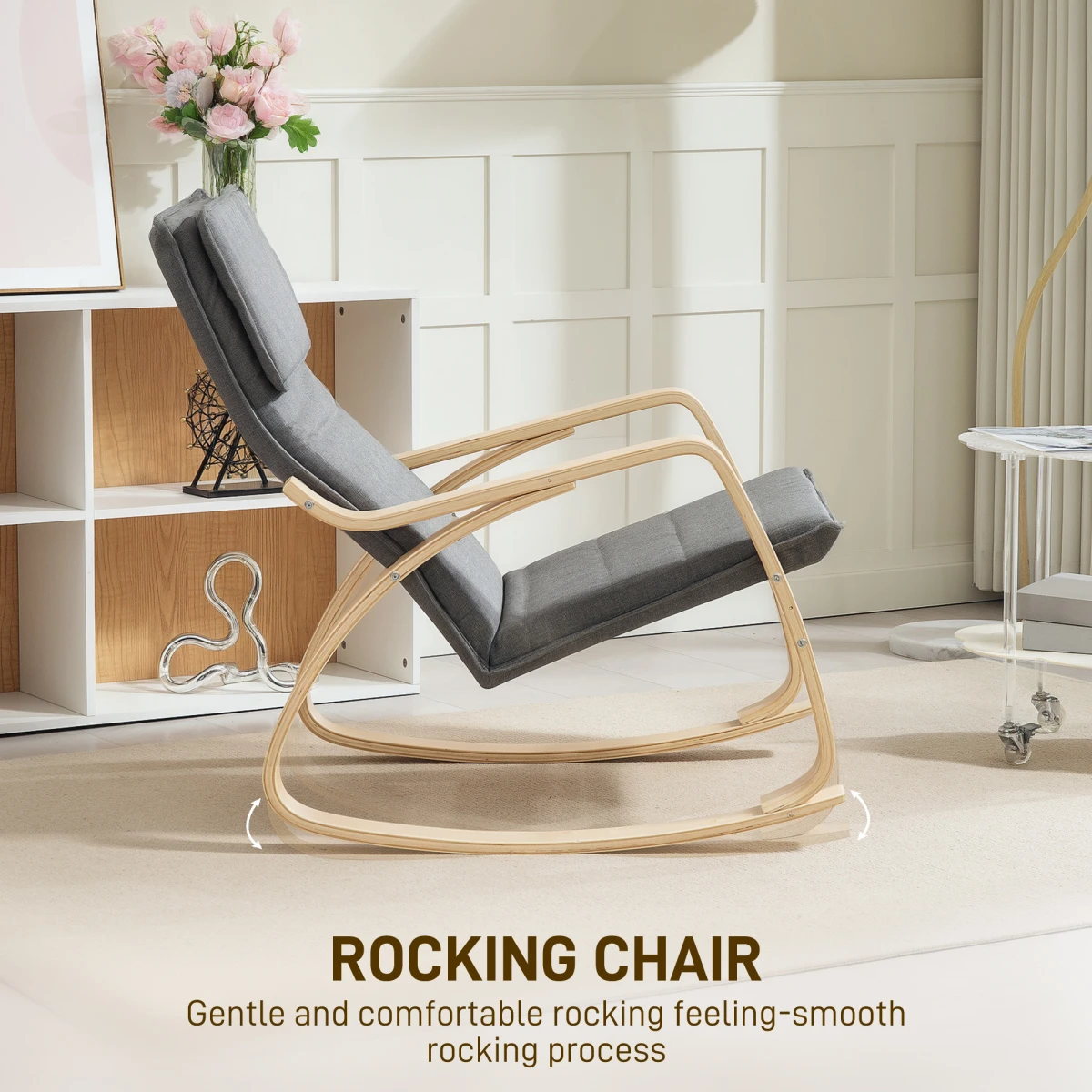 HOMCOM HOMCOM Rocking Chair Standard Size High Back with Headrest Linen Feel Grey for Living Room and Relaxation - Accent Chair
