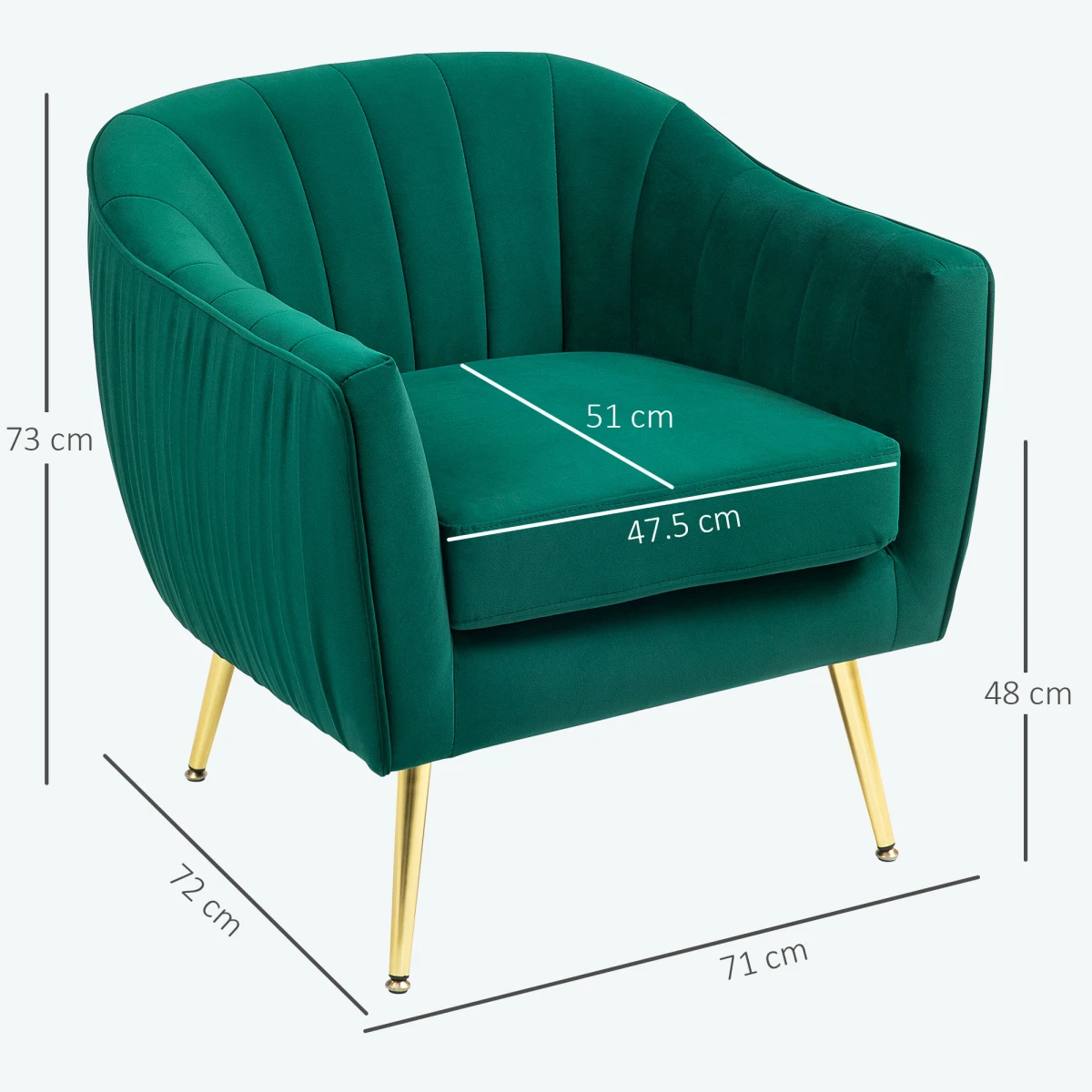 HOMCOM Deluxe Velvet Arm Chair Single Compact Gold Leg Living Room - Armchair