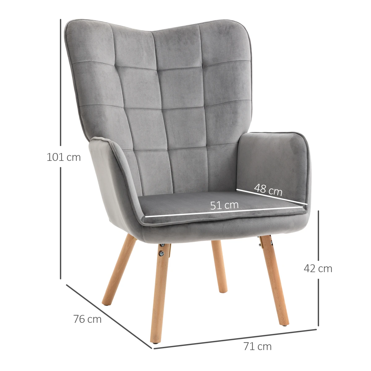 HOMCOM Accent Chair Velvet Touch Tufted Wingback Armchair Standard Size for Living Room and Home Office by Homcom