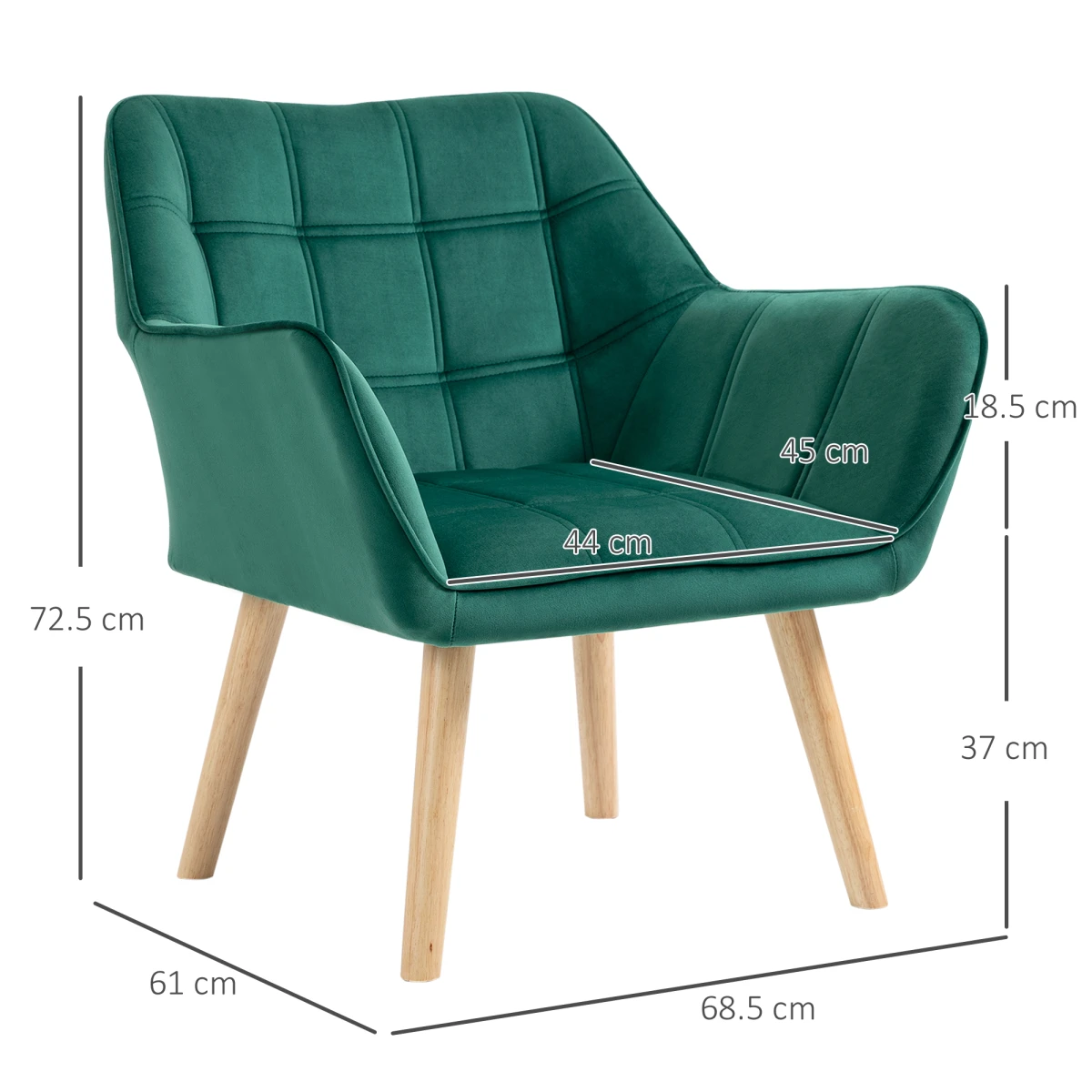 HOMCOM Luxe Velvet Accent Chair Wide Arms Slanted Back Green by HOMCOM