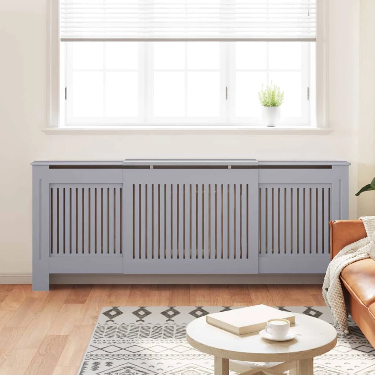 vidaXL vidaXL Radiator Cover 142-205x20.5x81.5 cm Slatted Grey for Living Room Decor Indoor Use - Radiator