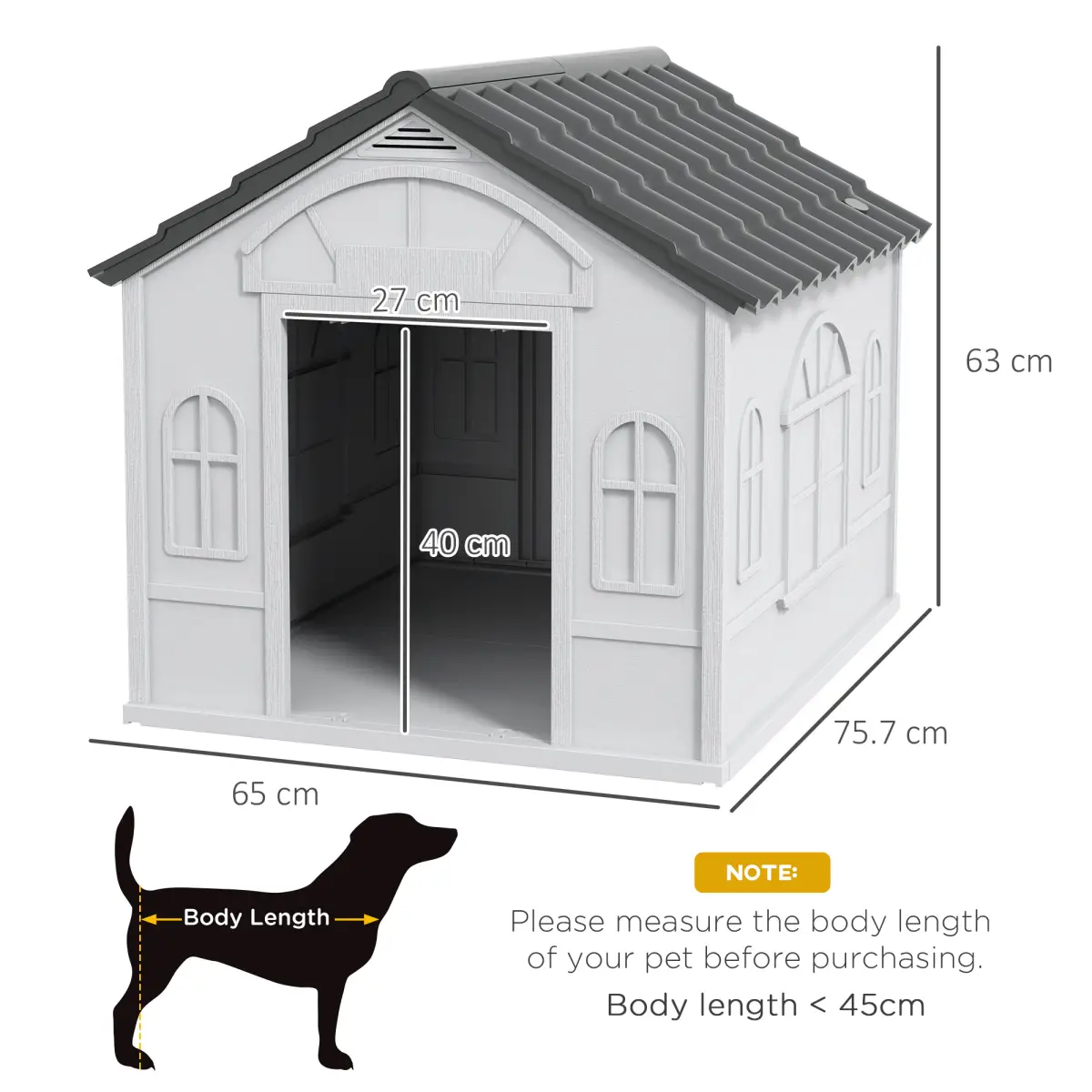 PawHut PawHut Weather-Resistant Dog House, Puppy Shelter for Medium Dogs - Grey - Dog Kennel