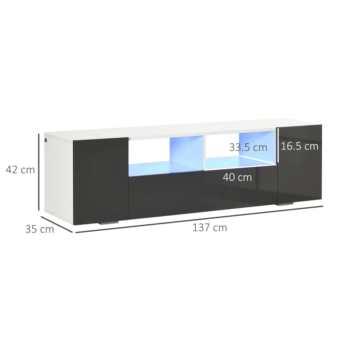 HOMCOM High Gloss TV Stand 137cm Wide With LED Lights For TV Setup - TV Unit