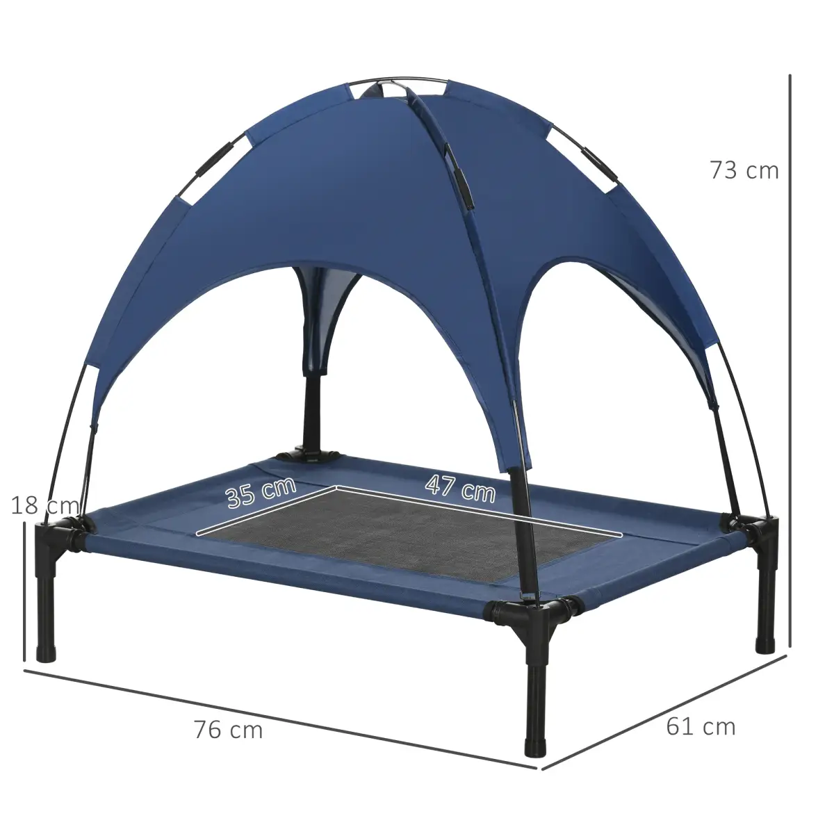 PawHut PawHut 76cm Elevated Dog Bed Cooling Raised Pet Cot UV Protection Canopy Blue - Dog Beds