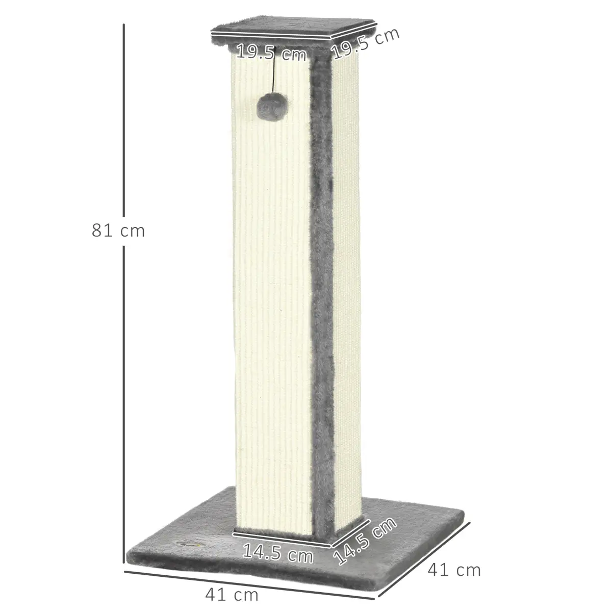 PawHut Cat Scratching Post 81cm Cat Scratcher w/ Natural Sisal Rope Hanging Ball Grey - Cat Tree