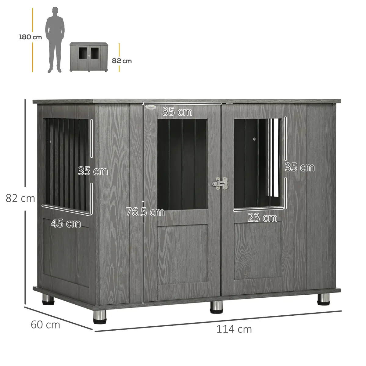 PawHut Dog Crate Kennel Cage for Extra Large Dog, Indoor End Table, Grey - Dog Crate